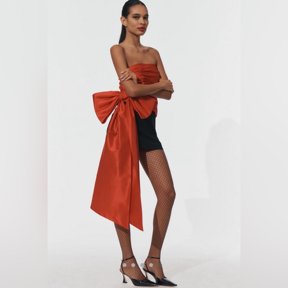 Hutch Vibrant Red Strapless Top with Bow Accent